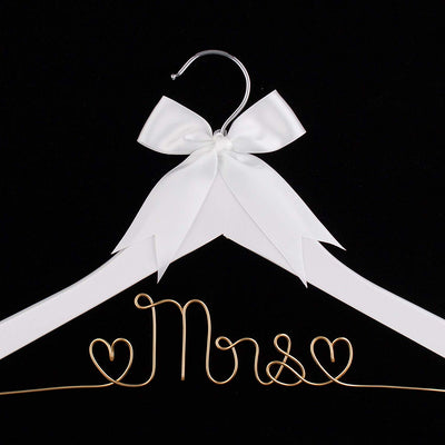 Mrs Wedding Dress Hanger - White with Light Gold Wire