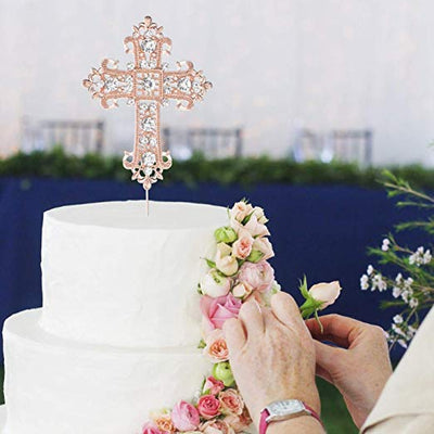 Cross Cake Topper - Elegant Rose Gold