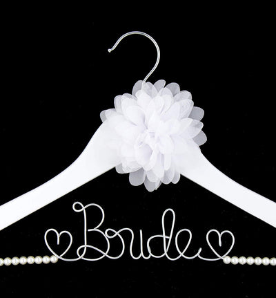 Bride Wedding Dress Hanger - White with Pearl Strand and Flower