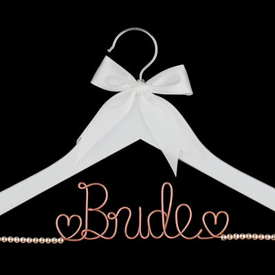 Bride Wedding Dress Hanger - White with Rose Gold Beads