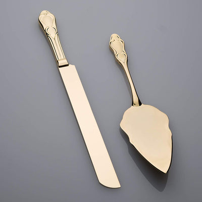 Wedding Cake Knife & Server Set - Engravable Elegant Light Gold