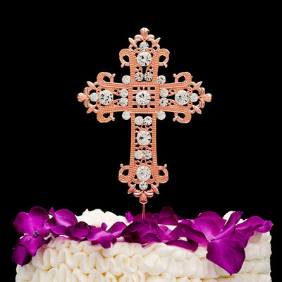 Cross Cake Topper - Elegant Rose Gold