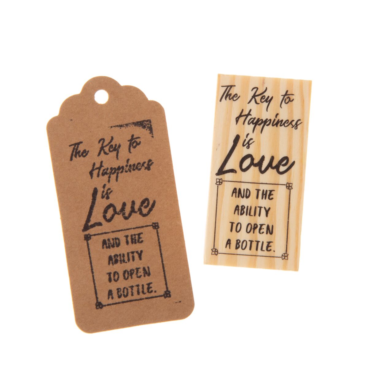 Wooden Rubber Stamp - Key to Happiness