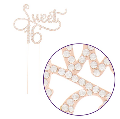 Sweet 16 Cake Topper - Rose Gold Swirl