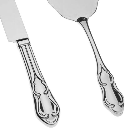 Wedding Cake Knife & Server Set - Engravable Elegant Silver