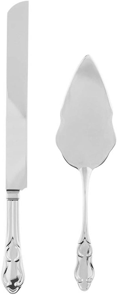 Wedding Cake Knife & Server Set - Engravable Elegant Silver