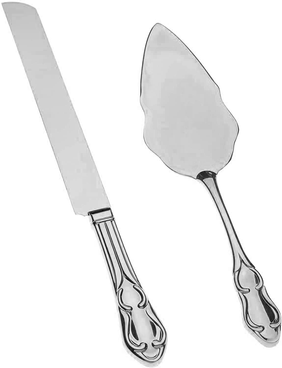 Wedding Cake Knife & Server Set - Engravable Elegant Silver