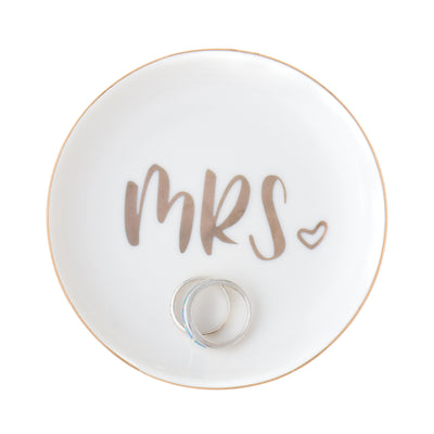 Mrs Ceramic Ring Dish - Gold Round