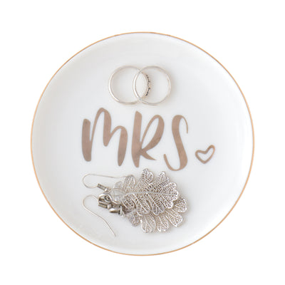 Mrs Ceramic Ring Dish - Gold Round