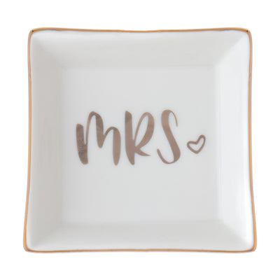 Mrs Ceramic Ring Dish - Gold Square