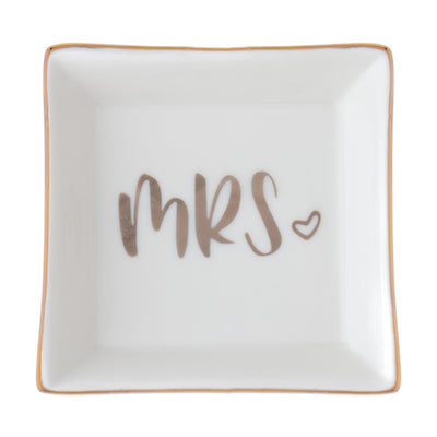 Mrs Ceramic Ring Dish - Gold Square