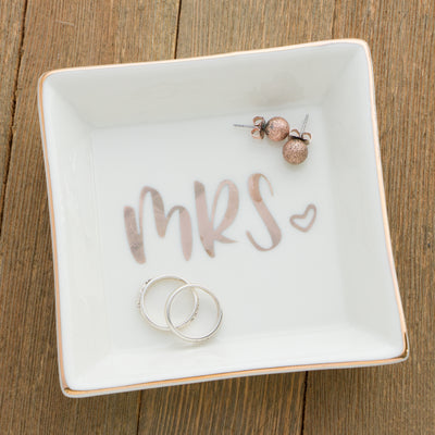 Mrs Ceramic Ring Dish - Gold Square